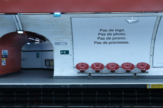 The platform of a Parisian metro station. Paris, France - January 6, 2025. 