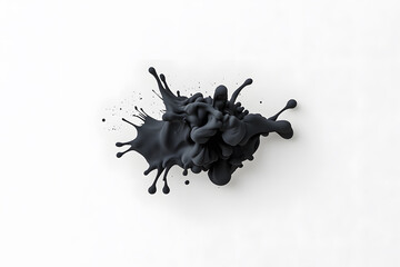 Black Liquid Swirl and Splash with Droplets isolated on white background