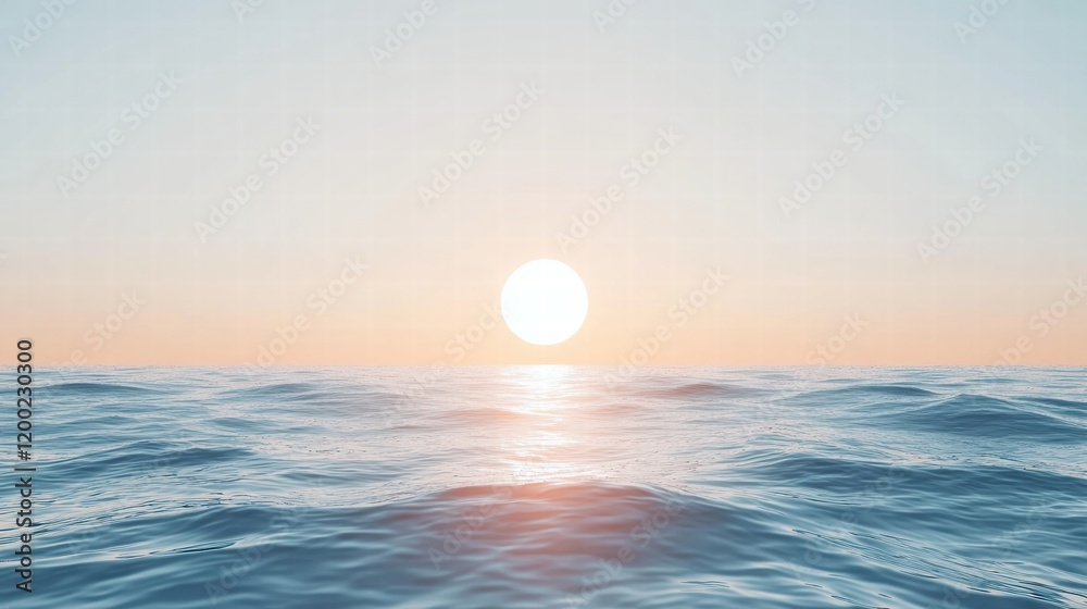 Poster sunset over calm ocean waters with gentle waves reflecting warm hues of orange and blue. generative 