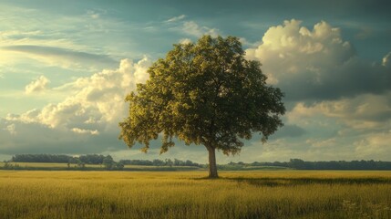 Fototapeta premium Single tree in a golden field