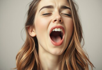 Portrait of a yawning female in a relaxed pose
