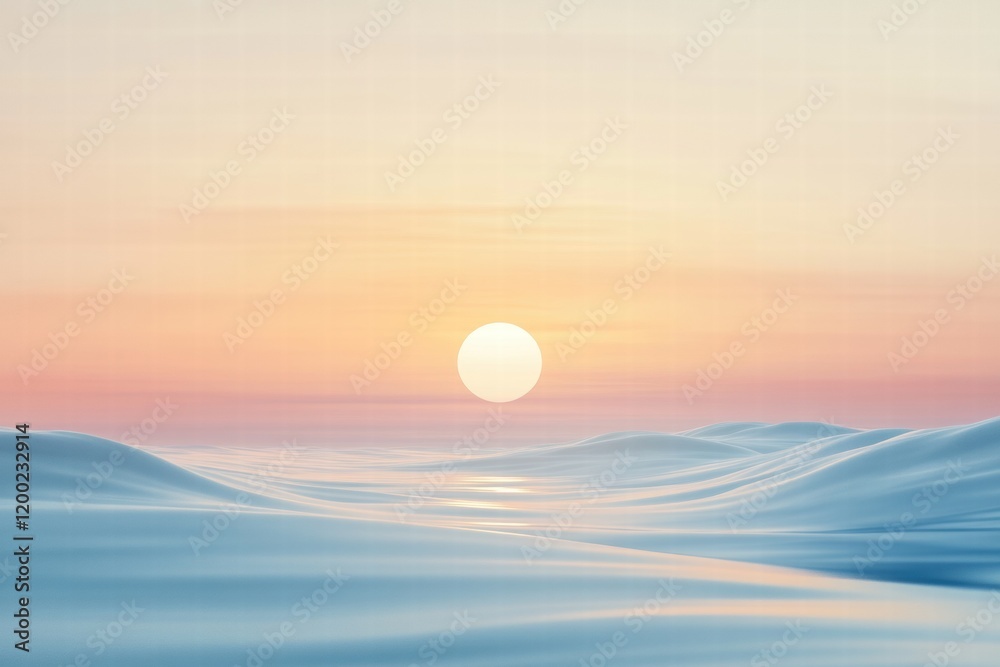 Aufkleber soft pastel sunrise over gentle ocean waves creating a serene and peaceful atmosphere at dawn. gener