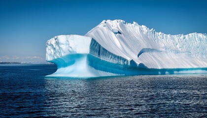 a large iceberg with a snowy peak rising above the surface of the water with most of its mass submerged below the surface