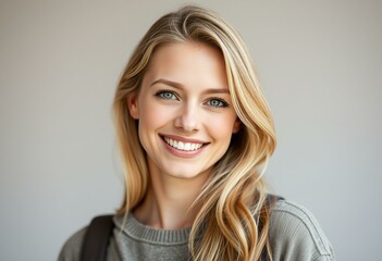 Obraz premium Blond Nordic female portrait with gentle smile and relaxed posture