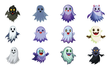 Naklejka premium Cute and funny cartoon halloween ghost vector clipart illustration