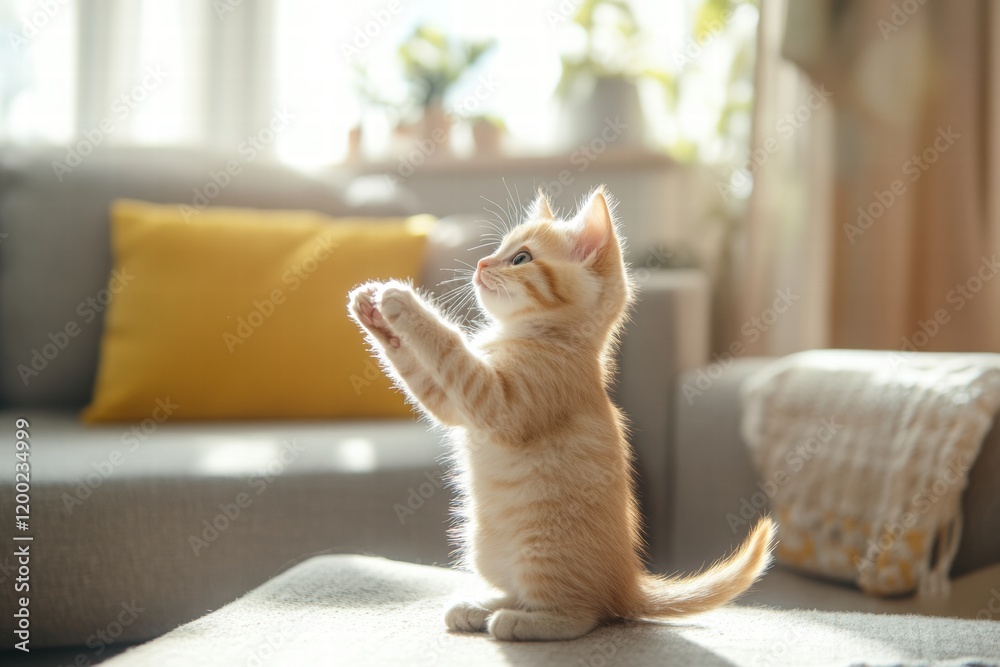 Aufkleber kitten playful and curious in sunny living room with cozy atmosphere and soft sunlight shining throu
