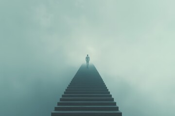 a man stands on the top of a set of stairs