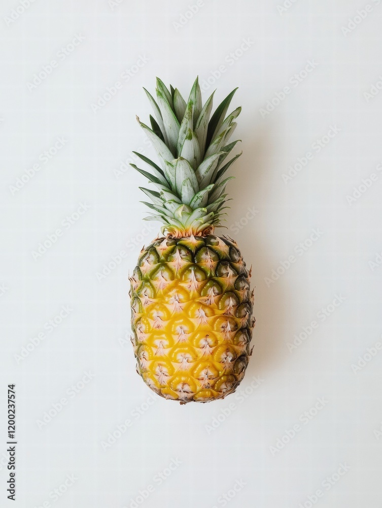 Poster Fresh pineapple resting on a light surface showcasing its vibrant color and unique texture in natural light. Generative AI