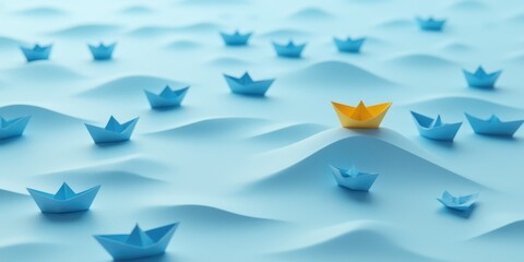 Obraz premium a yellow paper boat is standing out from the crowd
