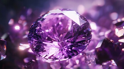 A stunning violet gemstone sparkling under soft light, highlighting its facets and brilliance.