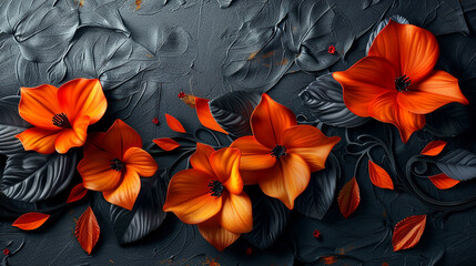 Orange floral composition on black background