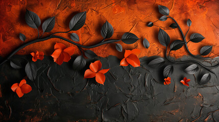 Floral composition on black and orange background