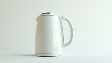 Ultra-realistic image of a modern white electric kettle with sleek design, isolated on a white background
