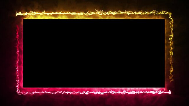 neon border frame, yellow red glowing border, rectangle, square, frame, black screen frame, border black screen, glowing frame, glowing border