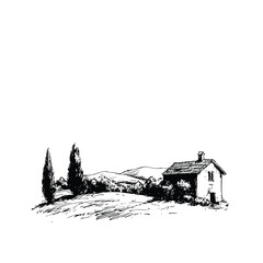 Greek Vineyards landscapes sketched abstract digital illustration