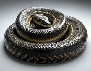 Fototapeta premium Serpentine Majesty: A Darkly Elegant Python in a Coiled Pose