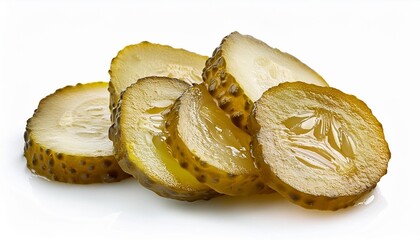 pickled cucumber slices isolated on white background