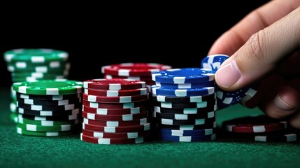 Naklejka premium Exciting poker game action casino table photography indoor close-up gambling strategy