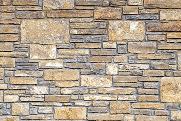 Stone wall with textured bricks arranged in a pattern for background use