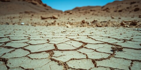 Cracked dry desert landscape with parched ground, nature, thirsty