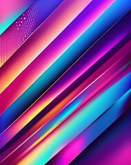 Fototapeta premium 斜めに交差する鮮やかな色の帯で構成された抽象的なイラスト。紫、青、ピンク、オレンジのグラデーションが使用され、一部には深みと視覚的な興味を与えるドット状のテクスチャが施されています。