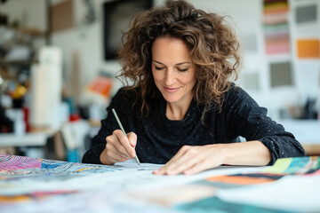 Woman Artist Designing in Her Art Studio: A Captivating Scene of Creative Expression