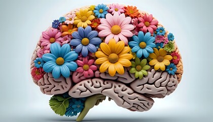 Blooming Mind: A Vibrant Floral Brain Illustration