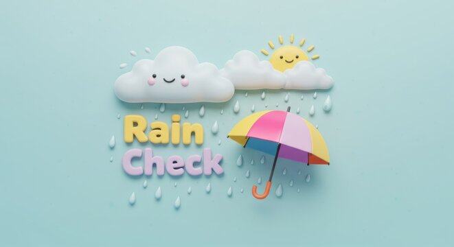 Take a rain check, weather, postpone, cute, cloud, storm, sun, rainbow, wet moisture