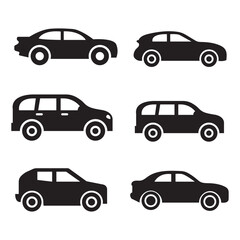 Set of car icons silhouette isolated vector art illustration on white background