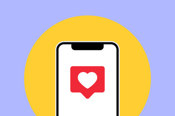 Red Speech Bubble with Heart Icon on Smartphone Screen