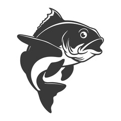 A jumping fish vactor, silhoutte illustration art design with a white backraund