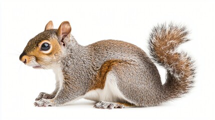 Obraz premium Adorable Grey Squirrel Posing Fluffy Tail Wildlife Animal Studio Shot White Background