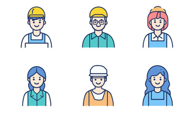 Diverse Staff Line Icons Collection for Teamwork and Collaboration Concepts
