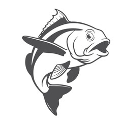 A jumping fish vactor, silhoutte illustration art design with a white backraund