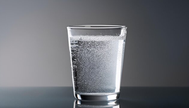 glass of sparkling water on the grey background
