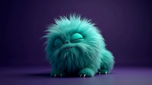 Cute blue furry monster character with a playful expression, ideal for children's content, animations, and branding.