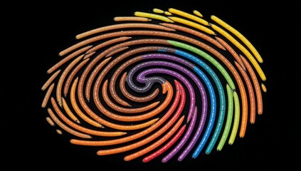 Fototapeta premium Vibrant rainbow-colored thumb fingerprint on a black backdrop design for diversity unity anti-racism LGBT