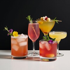 Fototapeta premium Seasonal Floral Cocktails showcase drinks adorned with seasonal flowers herbs at banquets