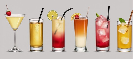 Hand-drawn set of seven elegant cocktail designs