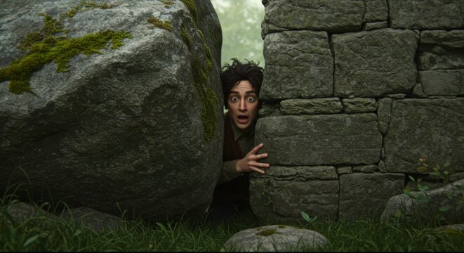 Stuck between a rock and a hard place, boulder and wall, stone brick wall, trapped