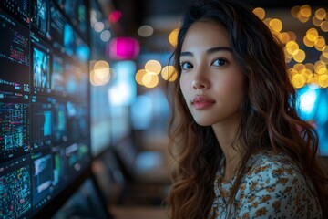 An Asian businesswoman discusses plans with her colleagues via video conference. A multiethnic business team utilizes a computer for an online meeting through a video call. A group of people works