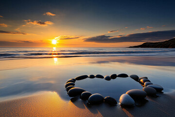 Obraz premium sunset over the sea with heart shape in water