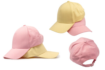 Pink and yellow cap isolated on white background.
