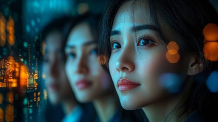 In the new normal office setting, Asian businesspeople engage in discussions and brainstorming sessions about business plans via video call meetings, using desktops to communicate with colleagues