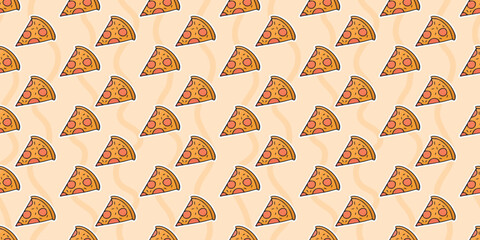 Seamless pizza pattern. delicious seamless pattern. Beautiful background for pizza and fast food packaging. Pepperoni. background. seamless. Pizza texture. vector. 