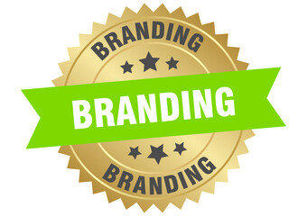 branding. branding round green and gold label isolated on transparent background
