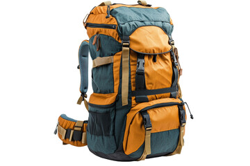 Multi-functional outdoor backpack designed for hiking and camping trips in diverse terrain isolated on transparent background
