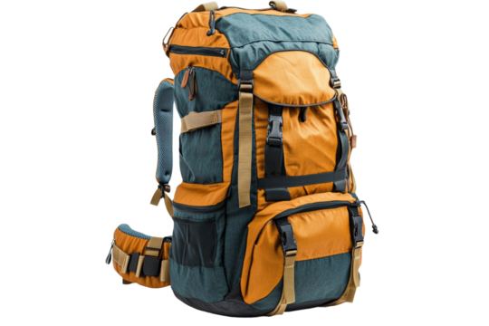 Multi-functional outdoor backpack designed for hiking and camping trips in diverse terrain isolated on transparent background