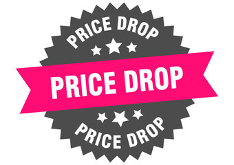 price drop. price drop round pink label isolated on transparent background