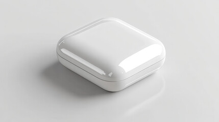 A contemporary wireless earbud case, glossy finish, rounded edges